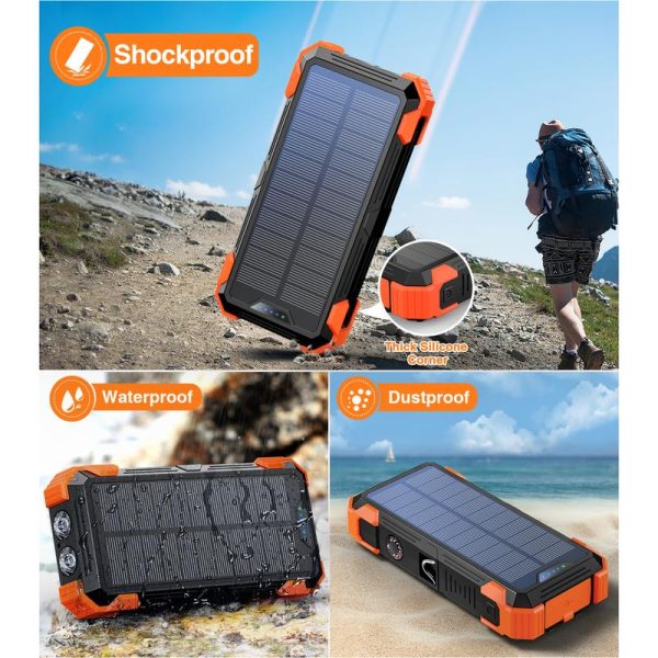 Sudrov 42800 mAh Solar Charger Power Bank Wireless Charger Built in 4 Cables 7 Outputs 15 Watts Fast Charging Power Bank for All Mobile Devices 3 Inputs Solar Portable Charger with Dual Flashlights, Carabiner and Thermometer - Image 6