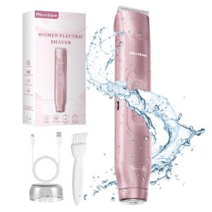 Akunbem Bikini Trimmer for Women, Electric Shaver and Razor Rechargeable 2-in-1 Body and Facial Epilator, Dual Heads for Painless Trimming of Pubic Hair, Face, Underarms and Legs, IPX7 Waterproof. Christmas Gift New Year Gift Shaving Grooming
