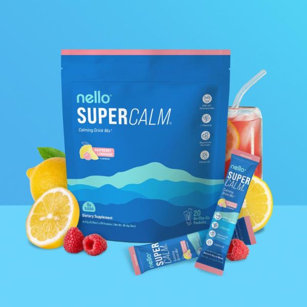 Nello Supercalm – Calming Drink Mix with KSM-66 Ashwagandha, Vitamin D3, Magnesium & L-Theanine – Supports Cortisol Balance, Mood & Sleep, Helps Manage Occasional Stress – Travel Packets (20 Servings)