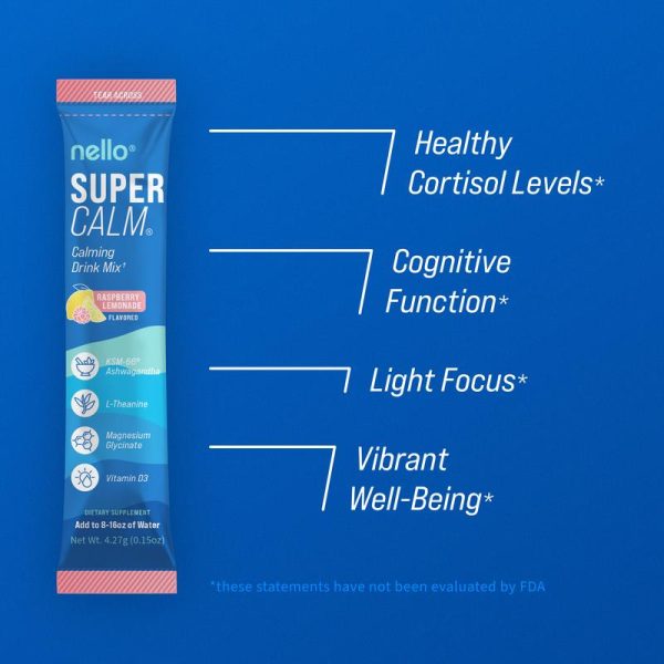 Nello Supercalm – Calming Drink Mix with KSM-66 Ashwagandha, Vitamin D3, Magnesium & L-Theanine – Supports Cortisol Balance, Mood & Sleep, Helps Manage Occasional Stress – Travel Packets (20 Servings) - Image 3