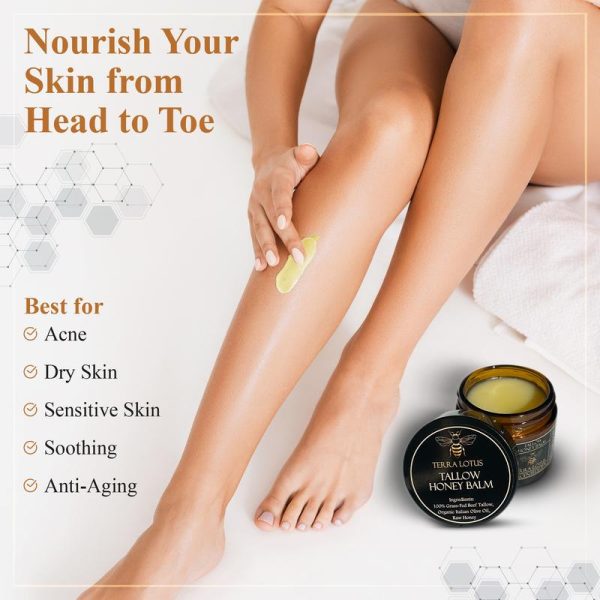 Organic Grass-Fed Beef Tallow Balm with Raw Honey - Handmade All-Natural Moisturizer for Soft, Smooth, Radiant Skin - Image 3
