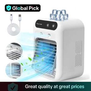 Portable Air Conditioner Fan, 3 in 1 USB Rechargeable Fan with 2 Spray Speeds, Lithium Battery Fan, Personal Evaporative Cooler for Bedroom, Office & Camping, Multifunctional Cooling Fan
