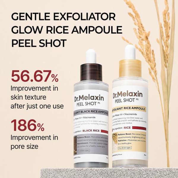 Dr.Melaxin Official] Peel Shot Glow Rice Ampoule Duo - Serums for Brightening, Exfoliating, and Moisturizing - Suitable for All Skin Types - Image 2