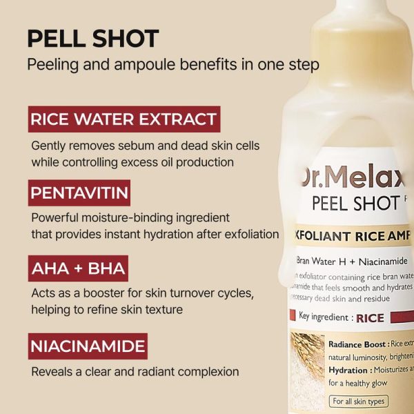 Dr.Melaxin Official] Peel Shot Glow Rice Ampoule Duo - Serums for Brightening, Exfoliating, and Moisturizing - Suitable for All Skin Types - Image 5