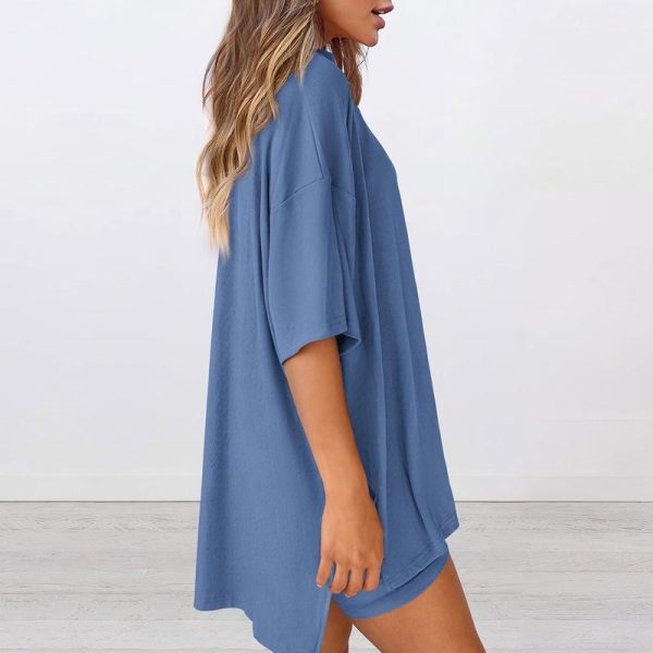 PrettyGarden Women's Summer Two-Piece Set 2025 Casual Oversized Crewneck Split Hem Shirts Side Pocket Biker Shorts Matching Airport Travel Outfit Basic Lounge Womenswear Clothes - Image 3