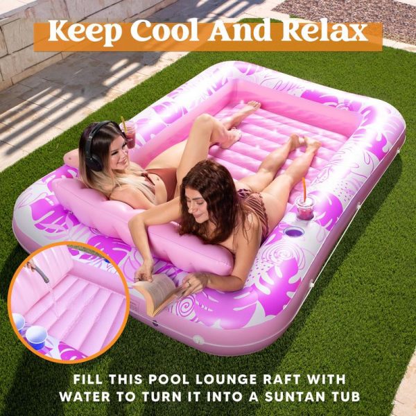 Sloosh-L/XL Inflatable Tanning Pool Lounge Float With Cup Holder, 70“X46”/85″ x 57″ Extra Large Pool Floats Adult with Pillow, 4 in 1 Suntan Tub Raft Floatie, Sunbathing Bed Lounge for Water Blow Up Kids Ball Pit Party Gifts, inflatable Sofa Pool - Image 3