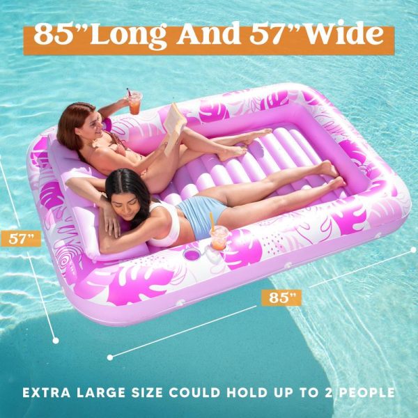 Sloosh-L/XL Inflatable Tanning Pool Lounge Float With Cup Holder, 70“X46”/85″ x 57″ Extra Large Pool Floats Adult with Pillow, 4 in 1 Suntan Tub Raft Floatie, Sunbathing Bed Lounge for Water Blow Up Kids Ball Pit Party Gifts, inflatable Sofa Pool - Image 5