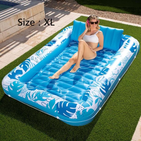 Sloosh-L/XL Inflatable Tanning Pool Lounge Float With Cup Holder, 70“X46”/85″ x 57″ Extra Large Pool Floats Adult with Pillow, 4 in 1 Suntan Tub Raft Floatie, Sunbathing Bed Lounge for Water Blow Up Kids Ball Pit Party Gifts, inflatable Sofa Pool - Image 8