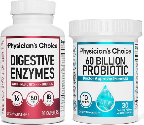 Physician's Choice Hack your Tummy Bundle: Digestive Enzymes & 60 Billion Probiotic - Digestion, Immune & Bloating Support for Men & Women