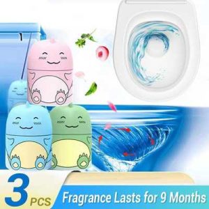 3PCS Toilet Bowl Cleaner Bottle, Cute Dinosaur-Shaped Bathroom Toilet Tank Cleaner with Ocean, Jasmine, and Peach Scent