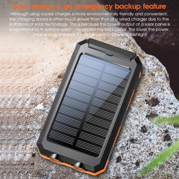 Solar portable charger -10000mAh built-in 2 LED flashlights, waterproof and dust-proof, compass, climbing buckle, USB-C interface output and input, external battery pack efficient charging, suitable for outdoor activities & travel - Image 2