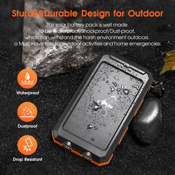 Solar portable charger -10000mAh built-in 2 LED flashlights, waterproof and dust-proof, compass, climbing buckle, USB-C interface output and input, external battery pack efficient charging, suitable for outdoor activities & travel - Image 5
